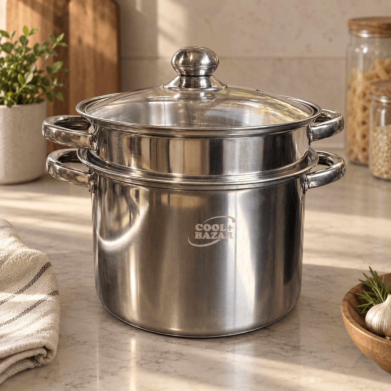 Olla Colador Colapasta Vaporera 26cm 4pz Acero Inox Plateado